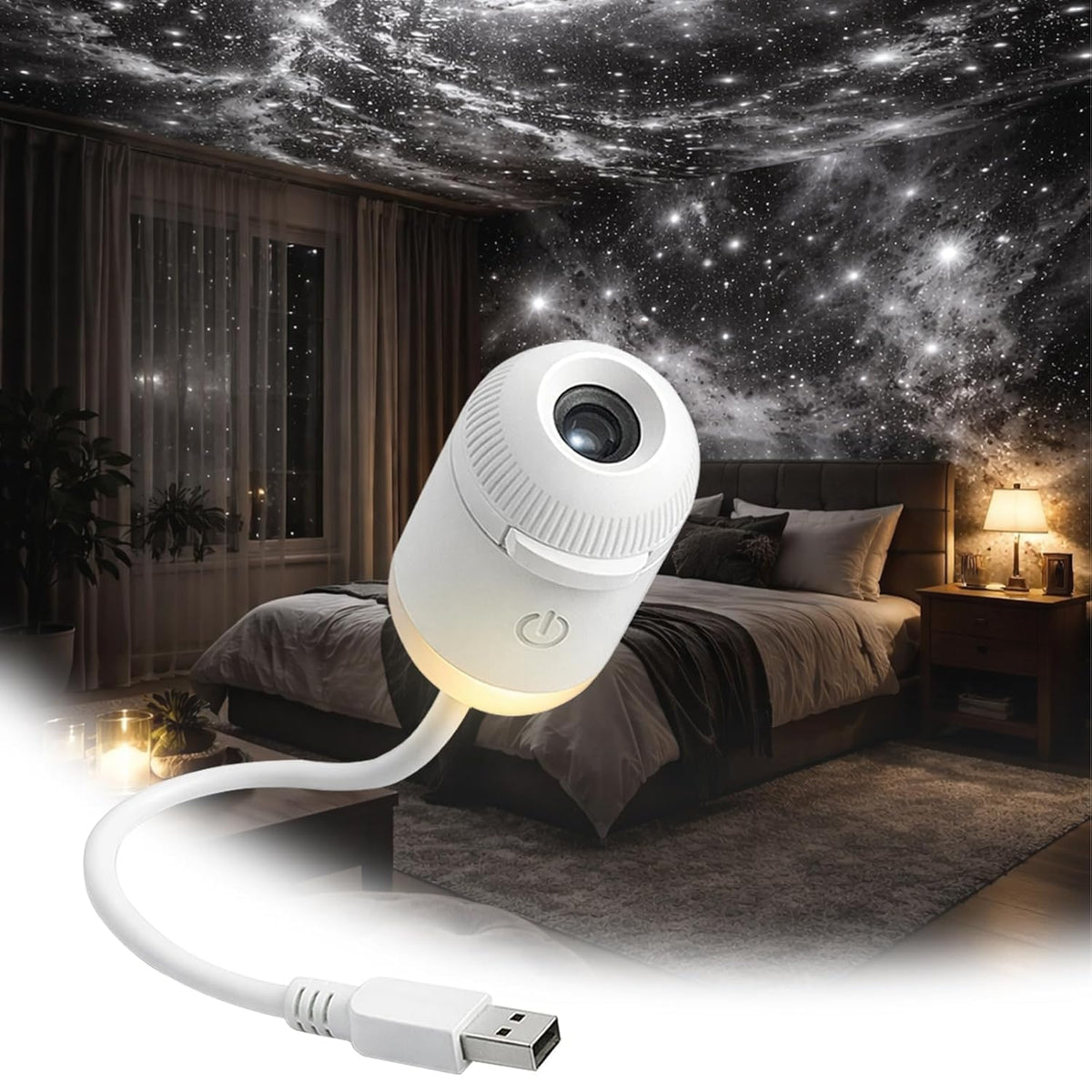 TSM® 2-in-1 USB Dream Galaxy Moon Projector & Ambient Night Light – 360° Flexible Starry Sky Lamp
