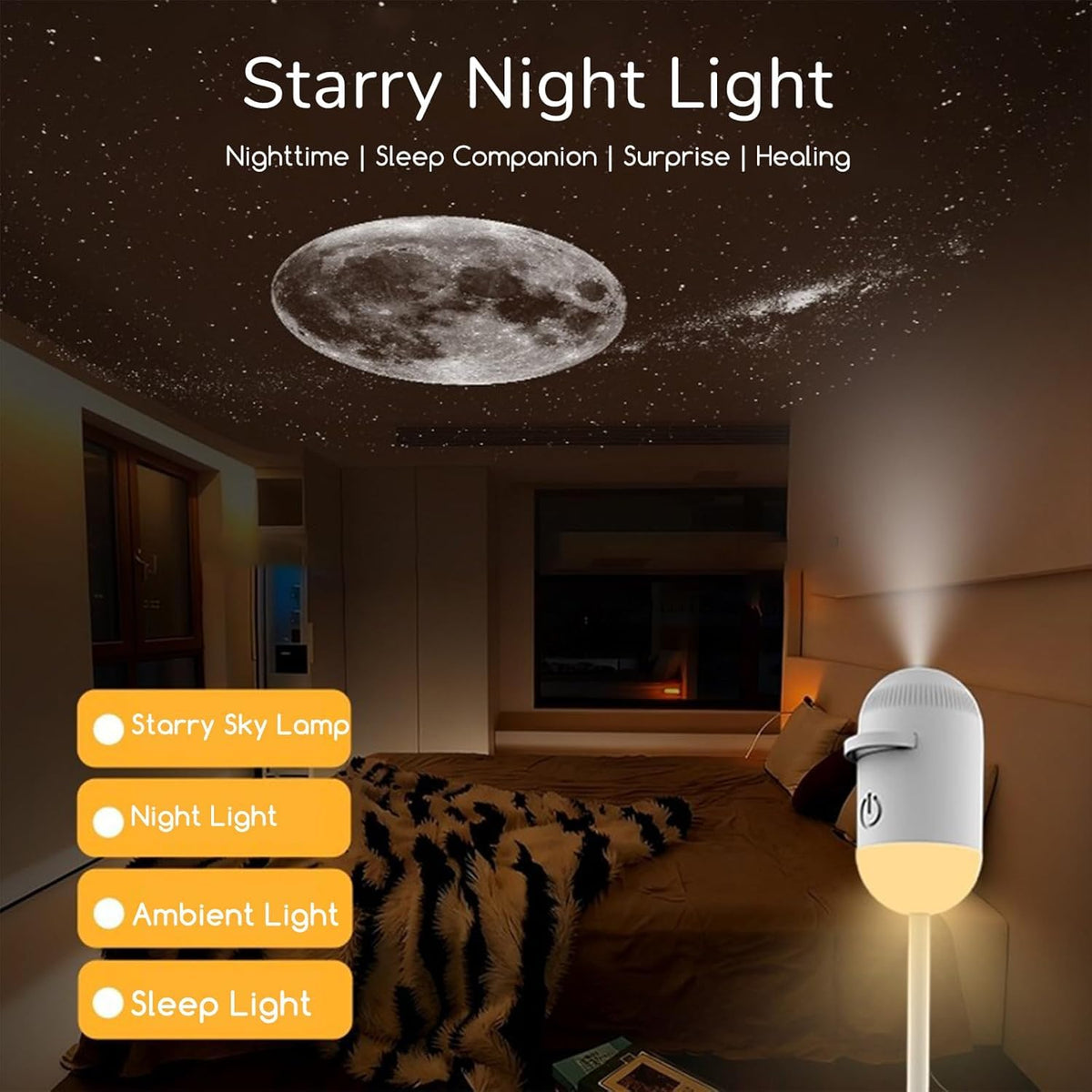 TSM® 2-in-1 USB Dream Galaxy Moon Projector & Ambient Night Light – 360° Flexible Starry Sky Lamp