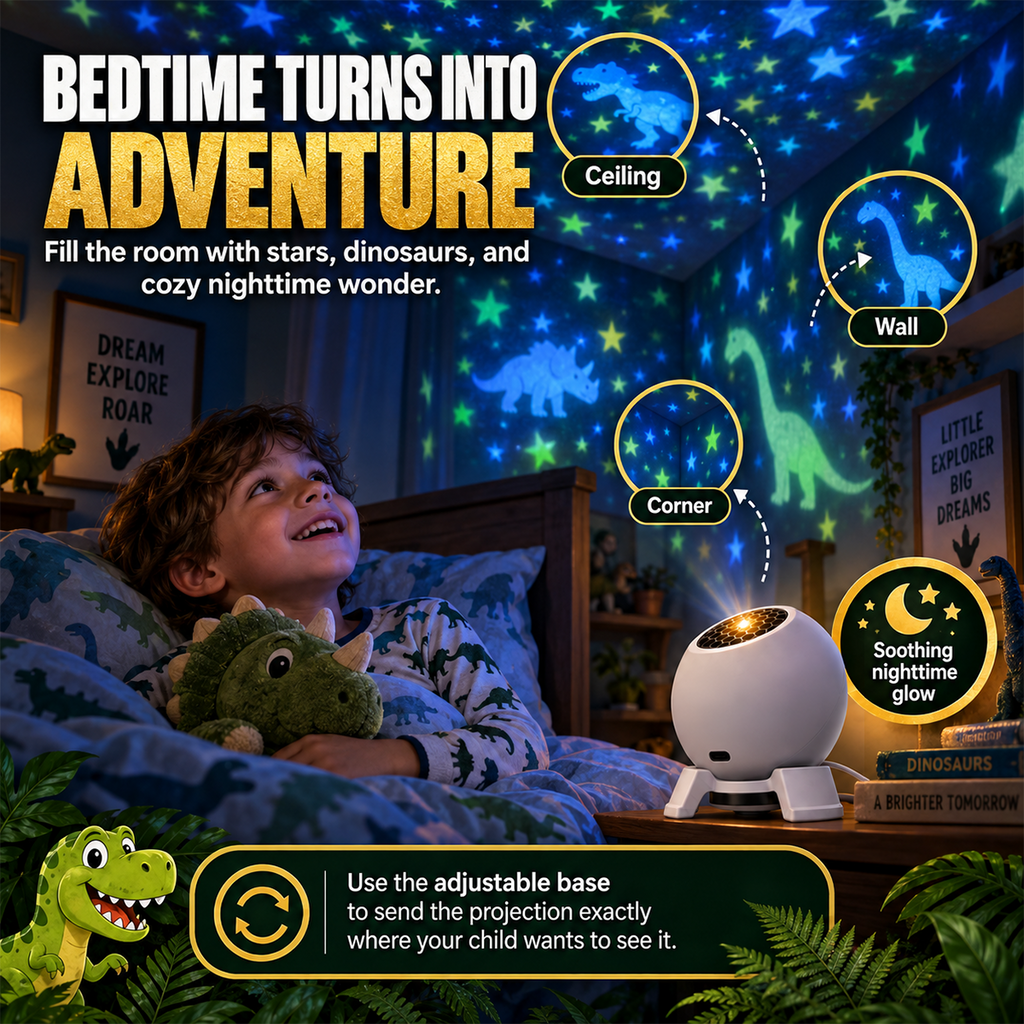 🦖✨ 360° Adjustable Dino Adventure Projector Lamp