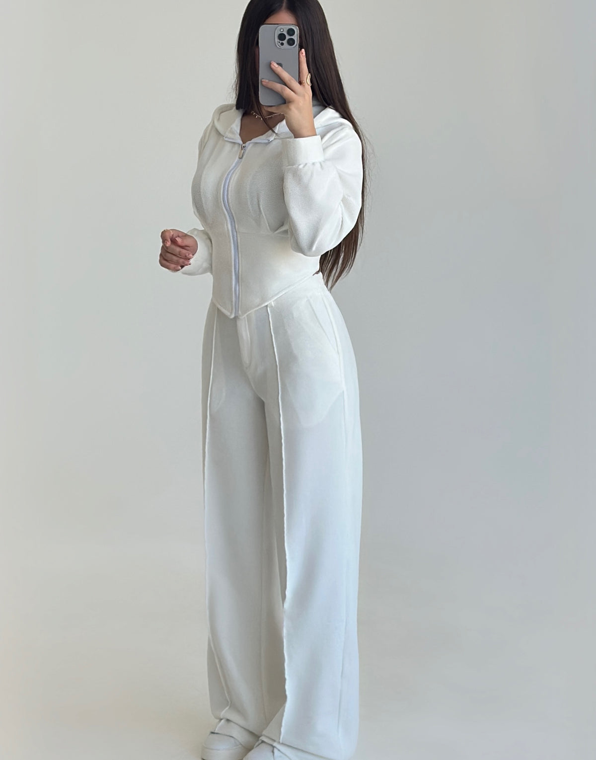 Women’s Textured Co-Ord Set with Lace-Up Corset Back Hoodie & Wide-Leg Pants