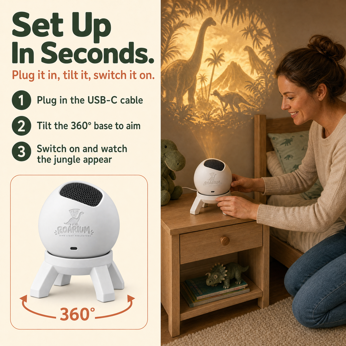 🦖✨ 360° Adjustable Dino Adventure Projector Lamp
